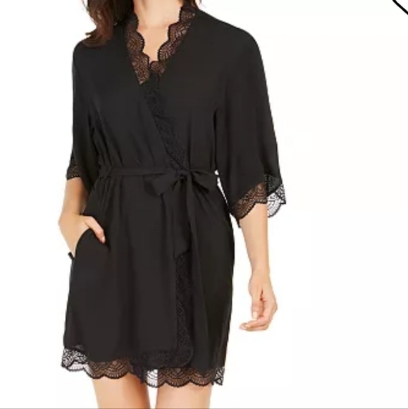 NWT Macy's INC Black Lace Trim Short Robe Women's Size XXL - Picture 3 of 14